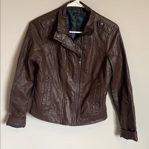 Quinn brown double zipper leather jacket